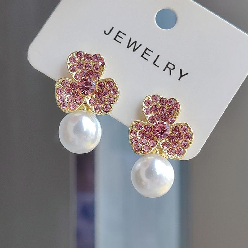 

925 Серьги с жемчугом Niche Design Sense Flash Diamond Flower Temperament Серьги Женские серьги Tide