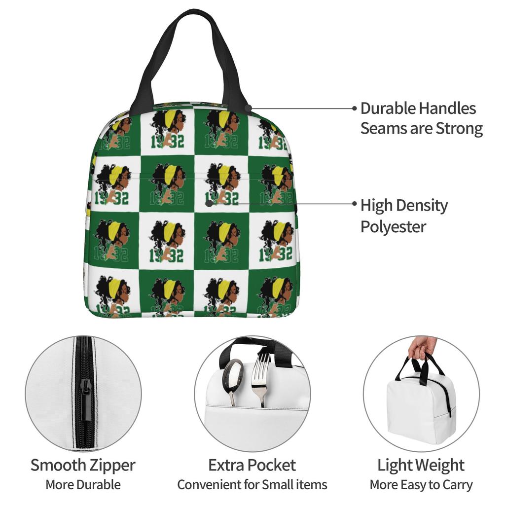 CHI ETA PHI Checkered Plaid  Lunch Bag Women Sorority Nurse 1932  Cooler Warm Insulated Lunch Boxes for School