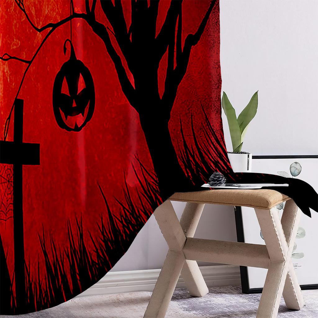 Halloween Printed Curtains for Kids, Dark Castle, Skull Witch, Children's Party Decorative Curtains, Suitable for Bedroom