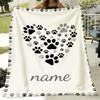 Custom Name/Text Heart-Shaped Dog Paw Pattern, Soft Flannel Material, Suitable For Sofas, Beds, Travel, As An Ideal