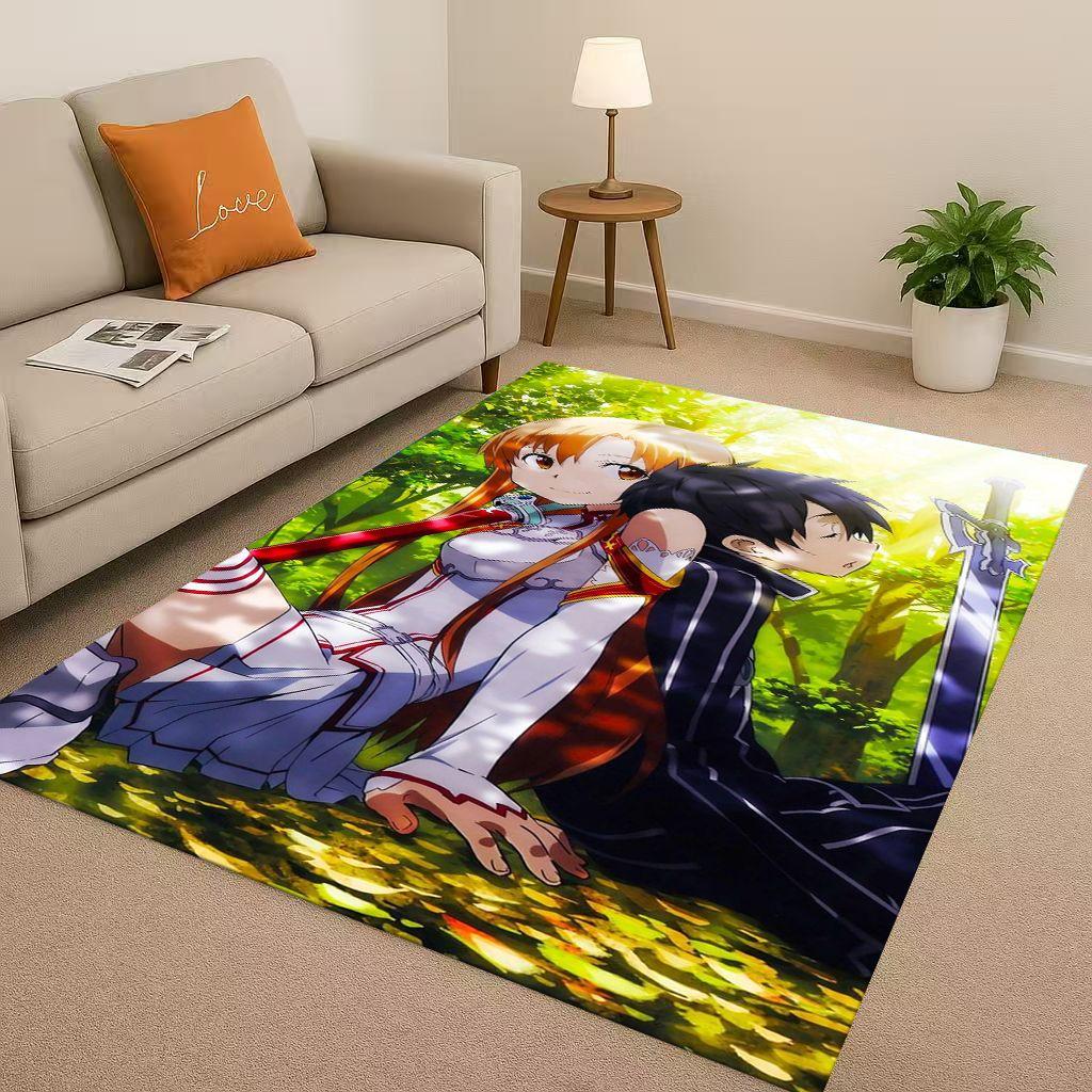 3D Sword Art Online SAO Cartoon Kirito Yuuki Asuna Living Room Non-Slip Area Rug Soft Carpet for Bedroom Sofa,Home Decor Doormat