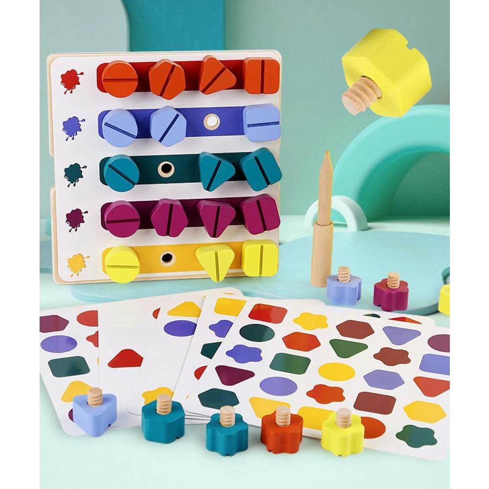 

Wooden Screw Nut Disassembly Color Shape Matching Building Blocks Game Montessori Educational Toys Gift For Kids Boys