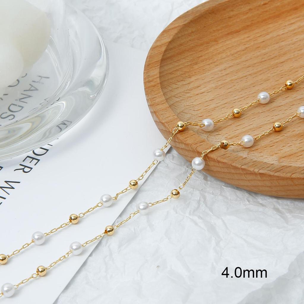 50cm Brass Copper Chain with Gold Plated Pearl Beads Charms for DIY Jewelry