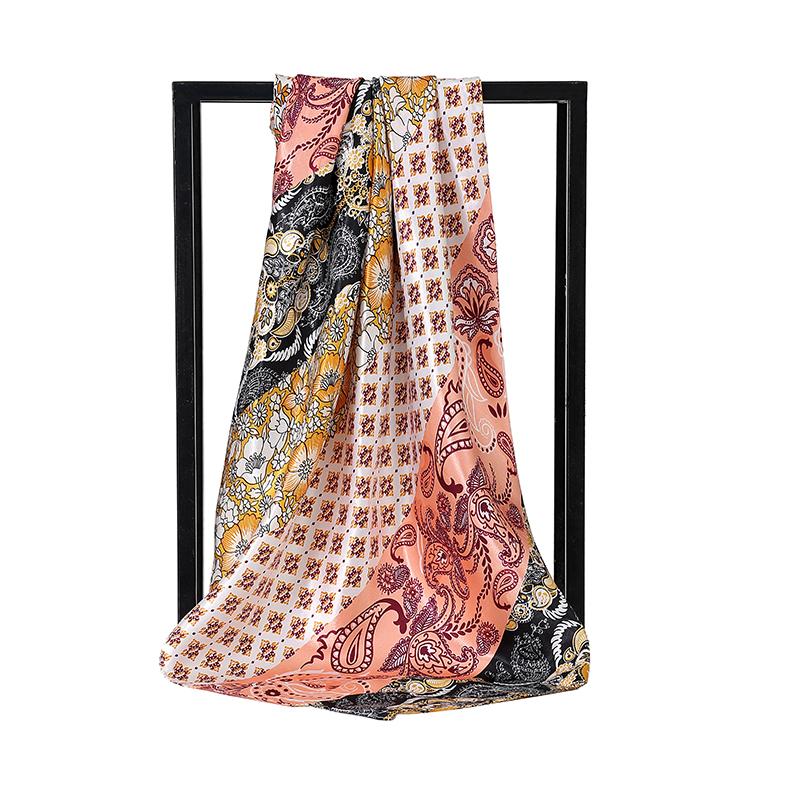 Square Silk Scarves Fashion Women Hijab Shawls Cashew Flower Print Kerchief Femme Head Scarf Foulard Bandana Beach Pareo 90*90Cm