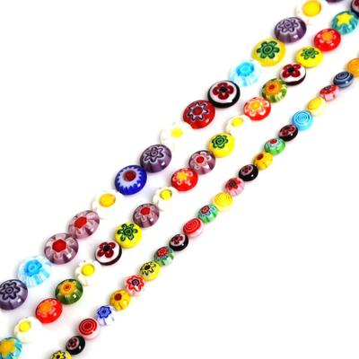 6/8/10mm Mixed Oblate Round Millefiori Flower Lampwork Glass Beads for Jewelry Making
