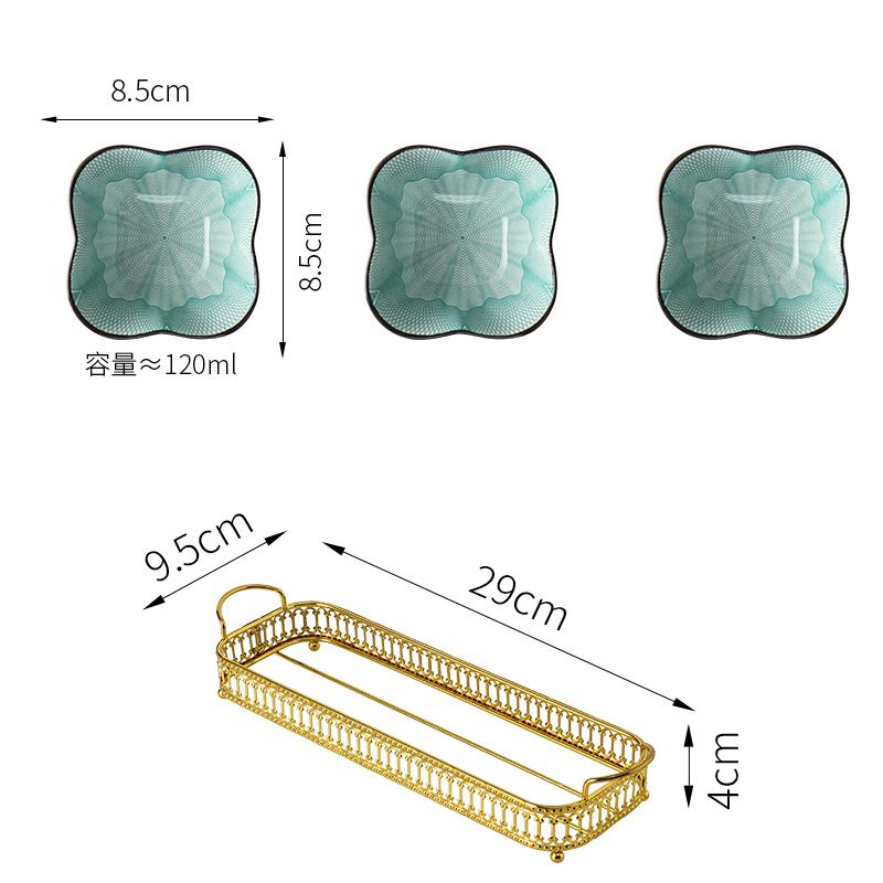 Ceramics Snack Platter Snack Bowl with Metal Frame Japanese-style Snacks Dried Fruit Dish with Golden Base Dim Sum Fruit Plate