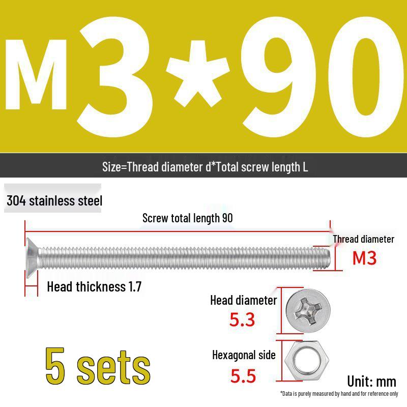 304 Stainless Steel Extra Long Phillips Flat Head Screws and Nuts Set (2M, 3M, 4M)