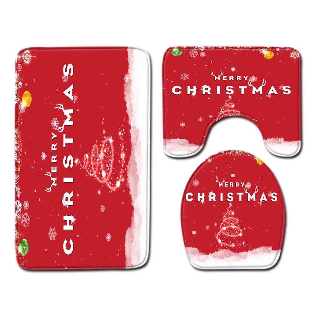 Christmas Bathroom Floor Mat Toilet Three-Piece Set