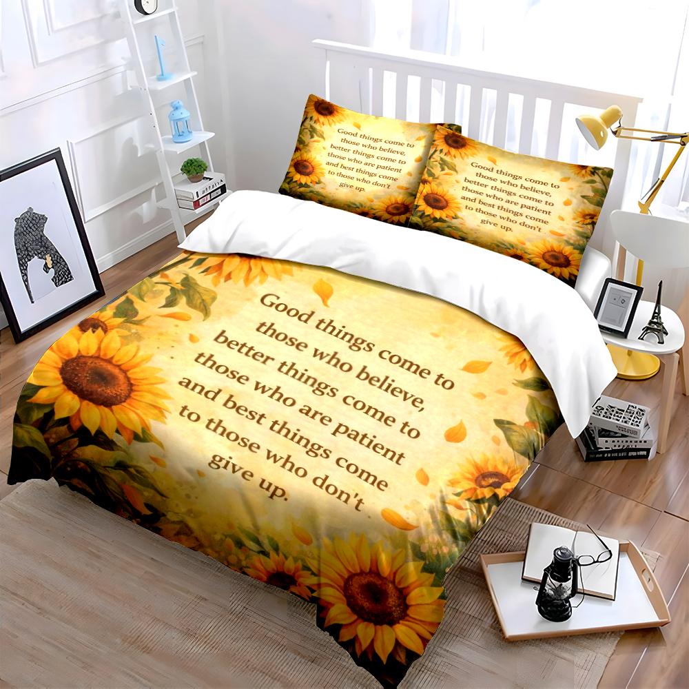 Sunflower Print Motivational Bedding Set Bedding Set (1 Duvet Cover, 2 Pillowcases, Duvet Not Included)
