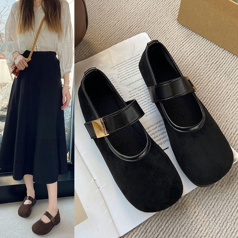 Ladyshoes Versatile Fashion Women's Shoes Retro Square Head Shallow Mouth Small Single Shoes One Word Mary Jane Flat Bottom Soft Sole 2025 New