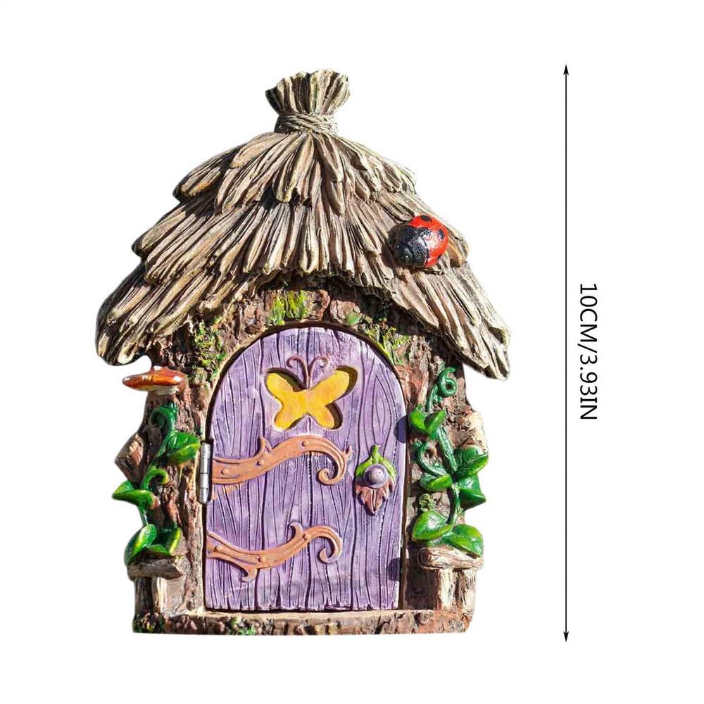 Miniature Fairy Gnome Door Figurines Wooden Art Sculpture Creative Garden Door Tree Statues Ornaments Home Window Decoration