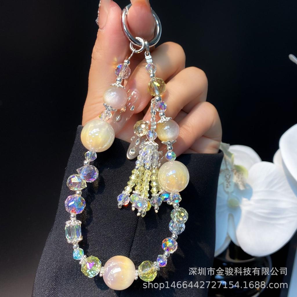 New Chinese Style Phone Chain National Style Tassel Bead Hanging Chain Handmade Beaded Phone Strap Crystal Wrist Chain for Women Wholesale