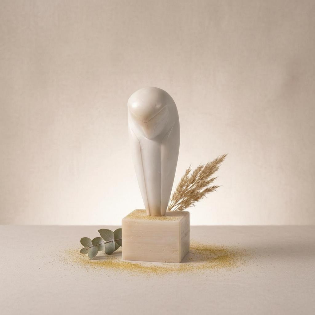 Resin Owl Sculpture Beige Creature Statue Heavy