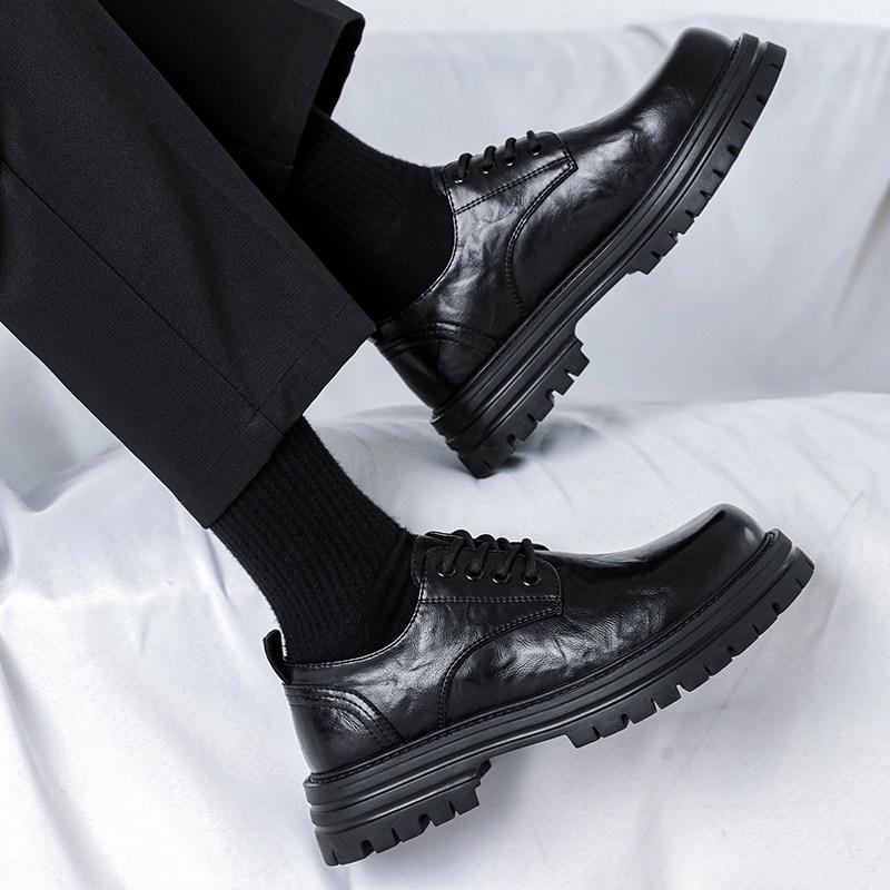 Leather shoes men's new winter British business leisure Martin leather platform heightening big head derby shoes