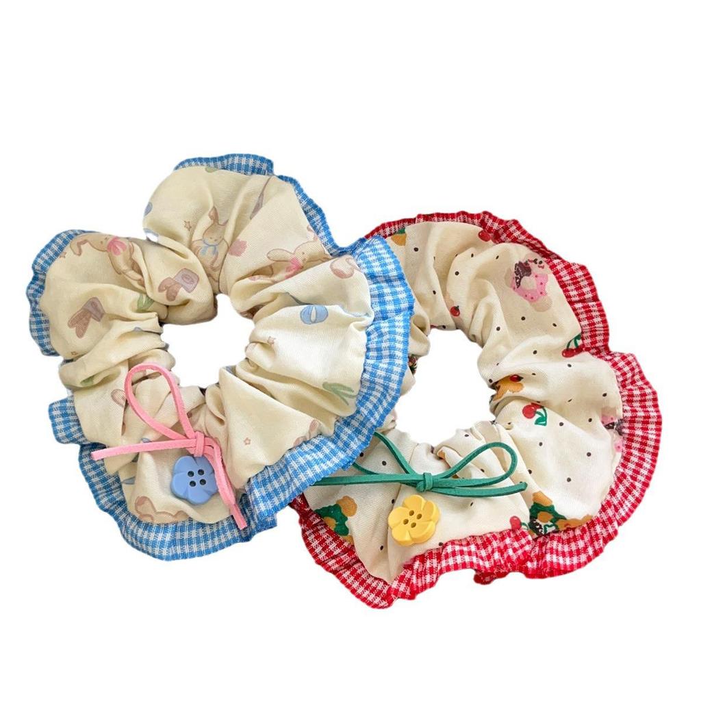 Plaid Lace Bear & Rabbit Bow Hair Tie Set