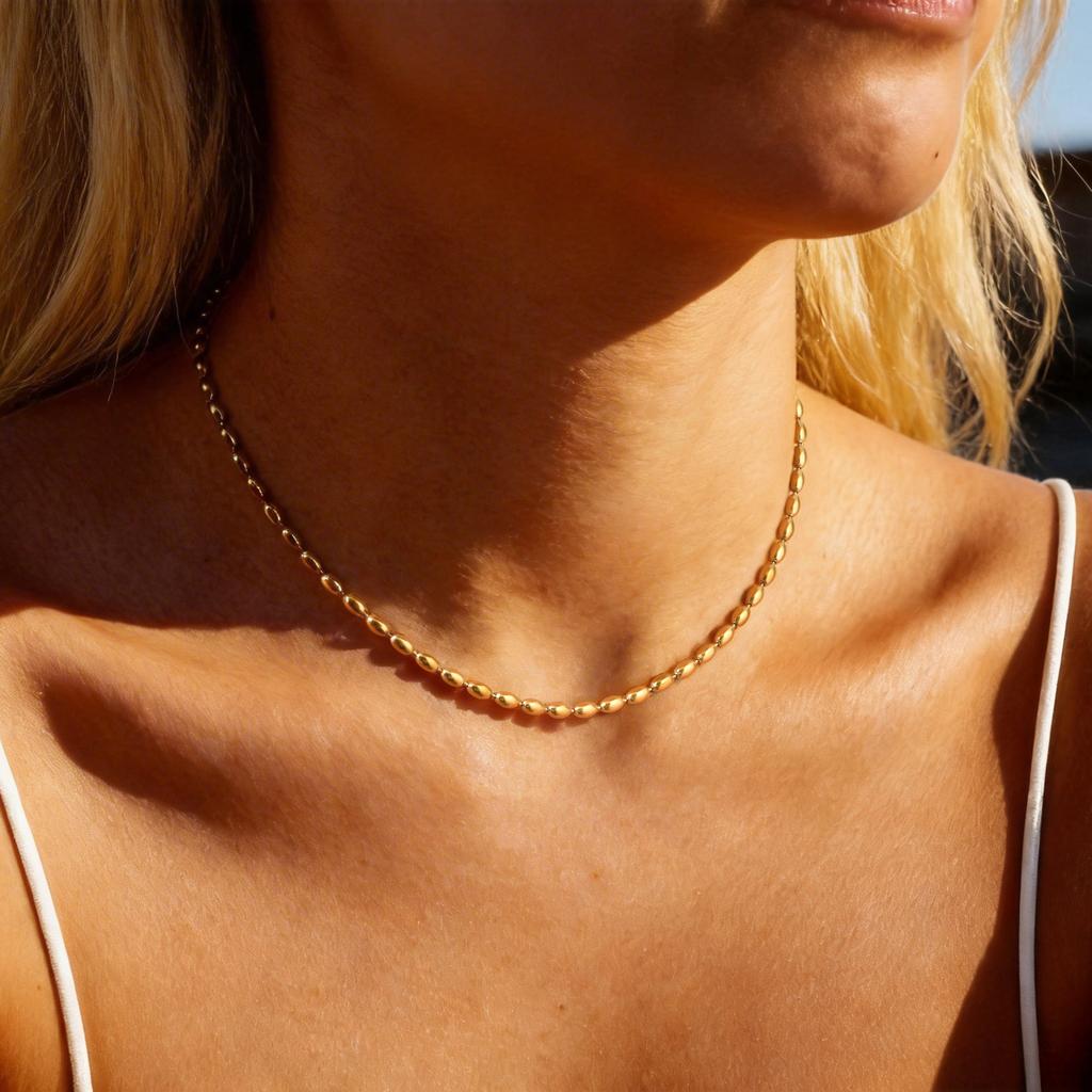 Women's Chain Necklace Waterproof Gold Plated Multi-style Single Bead Chain Layering Jewelry Stainless Steel Tarnish Free