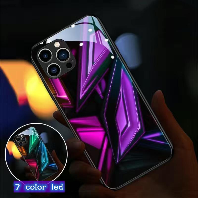 Geometry LED Light Luminous Phone Case For iPhone 16 15 13 Pro 12 Mini 14 Plus 11 XS Max X XR 8 7 Luxury Circuit Call Glow Shell
