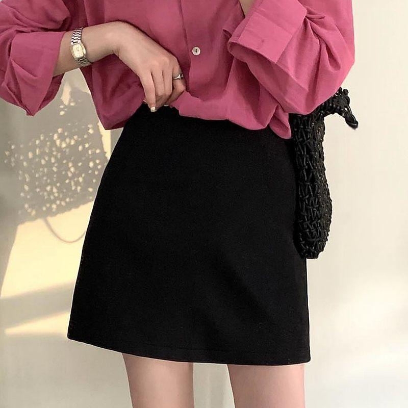 

Cream Powder A- line Spring Concise Temperament Wild Skirt