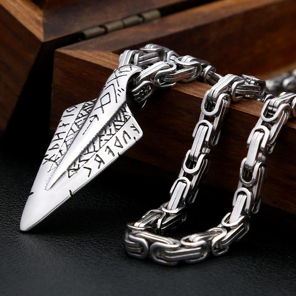 Vintage Viking Spear Pendant Norse Rune Necklace Stainless Steel Amulet Jewelry Gift for Men Women