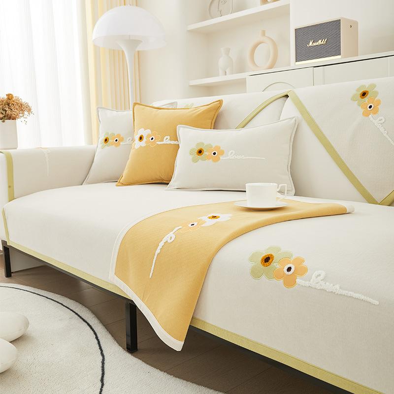 Chenille Embroidery Sofa Cover Soft Solid Color Couch Cover Living Room Modern Simple Universal Non-slip Anti-wrinkle Sofa Towel
