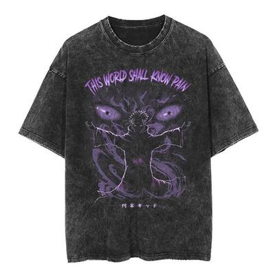 Cotton Wash Printing BANDAI Naruto NARUTO Cartoon Anime Oversize High Street Vintage Washed Short-sleeved Men's T-shirt Tide