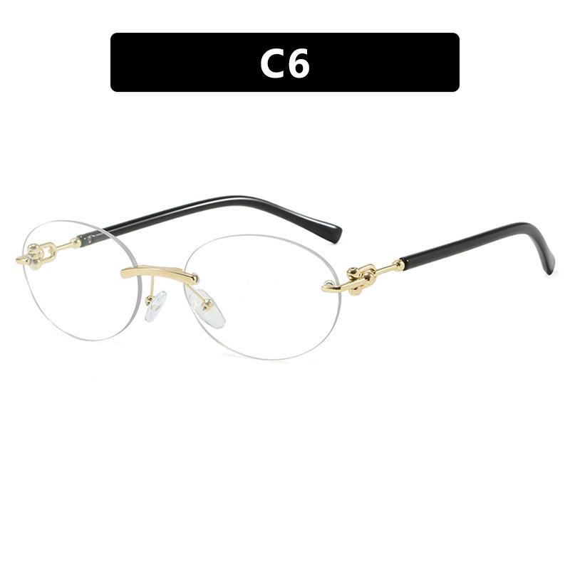 New Fashionable Frameless Cutting Edge Women'S Sunglasses Retro Neutral Elliptical Frame Uv400 Sunscreen Sunglasses