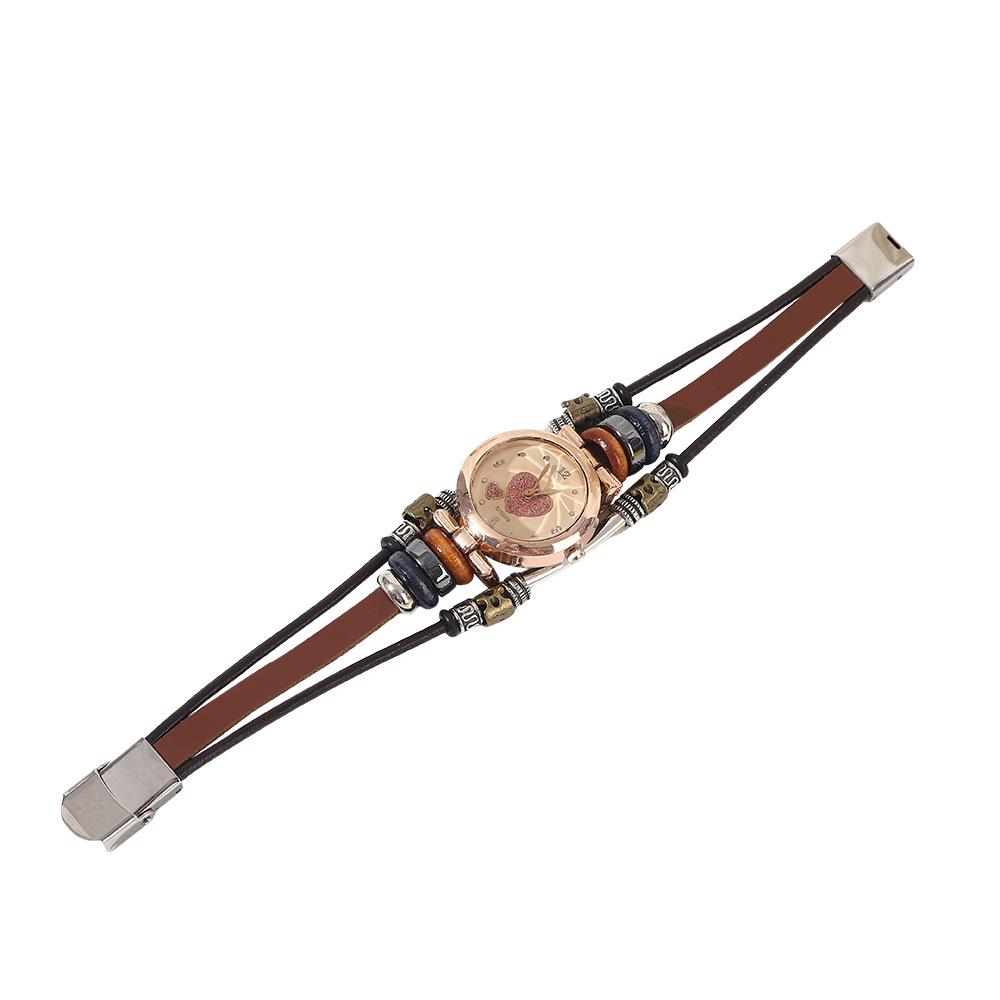 Retro Multi-Style Cowhide Quartz Bracelet Watch - Handmade Multi-Layer Stainless Steel Circle Jewelry