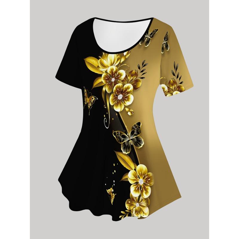 Women's Butterfly Print Fashion Short Sleeve Cropped Pants Suit