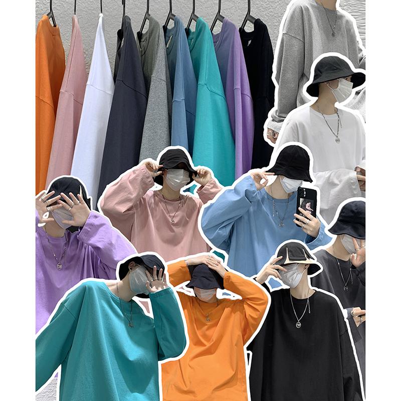 2025 Spring Men Hip Hop Baggy T-Shirt Men Long Sleeve Fashion Tees Cotton Luxury Brand Tops Casual Solid Color Male Tops Tees