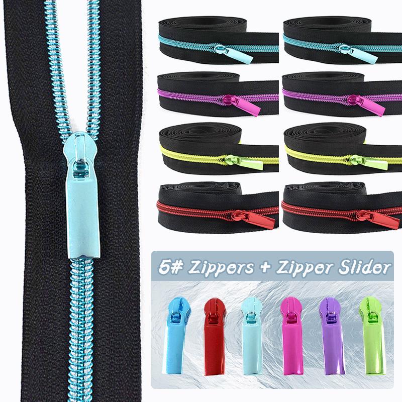Meetee 10/20M 5# Nylon Zippers Tape + Zipper Slider Puller for Sewing Bag Shoes Garment Zips Repair Sew Crafts DIY Accessories