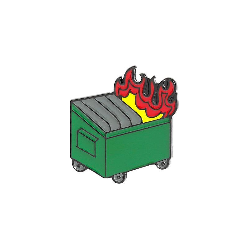 Cartoon Oil Dripping Cowboy Badge Enamel Pin - Burning Trash Can Design