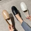 Solid Full Grain Leather Flats Woman Cowhide Moccasins Round Toe Slip On Shoes Ladies Daily Office Loafers Rubber Sneakers Mujer