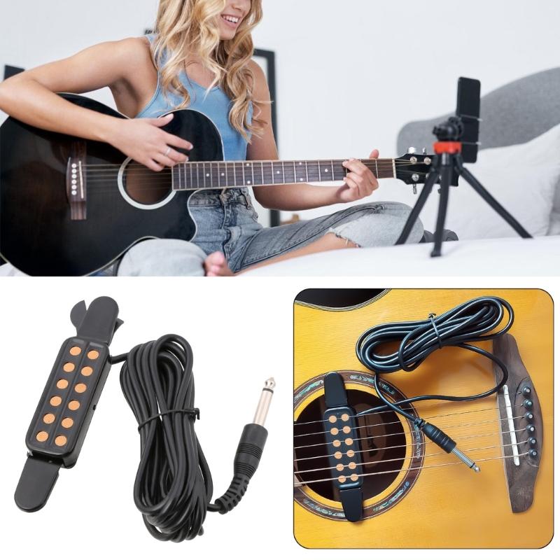 12 Hole Guitar Sound Pickup Replacement Acoustic Guitar Pickup with Cable Acoustic Guitar Transducer Amplifier Enduring