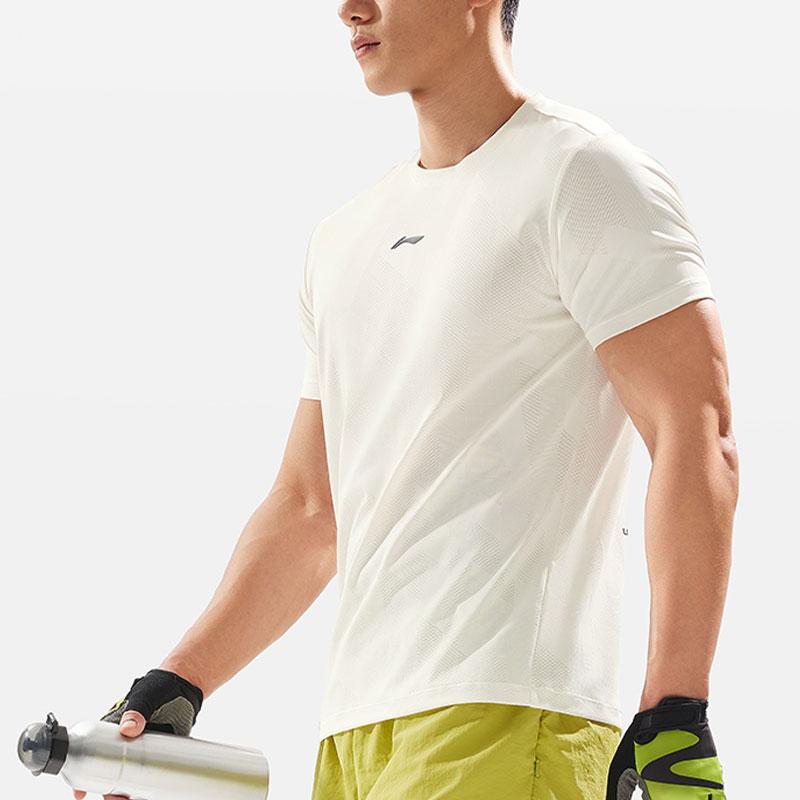 Li-Ning Fitness Series Letter Print Moisture-Wicking Quick-Dry Crew Neck Short Sleeve T-Shirt Men Tops Off-White ATSU425-2