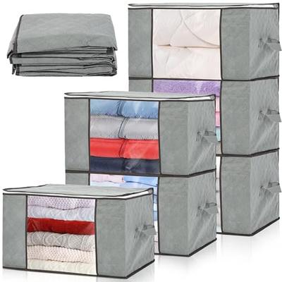 Ohbien Set of 6 Clothing Storage Cases, 60 X 40 X 35cm, Large Capacity 84L, Non-Woven Fabric, Dustproof, Breathable, Foldable, with Transparent Window