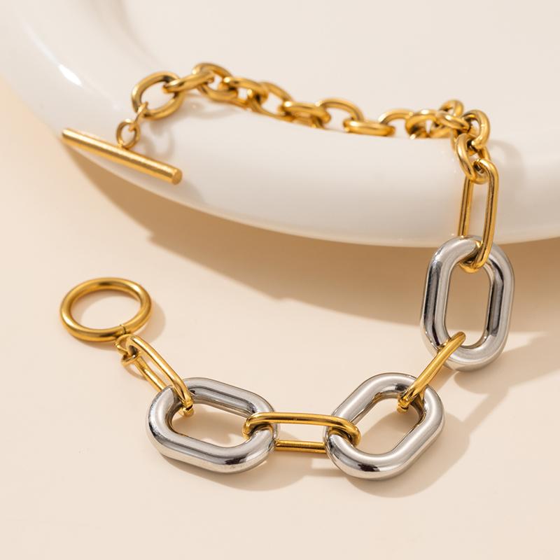 316L Stainless Steel Bicolor OT Clasp Bracelets Foxanry Creative Simple Waterproof Birthday Jewelry Gifts EL0062