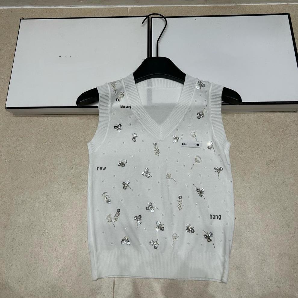 Trendy Sequin V-Neck Knit Vest - High-Quality, Slim-Fit, Versatile Fashion Top