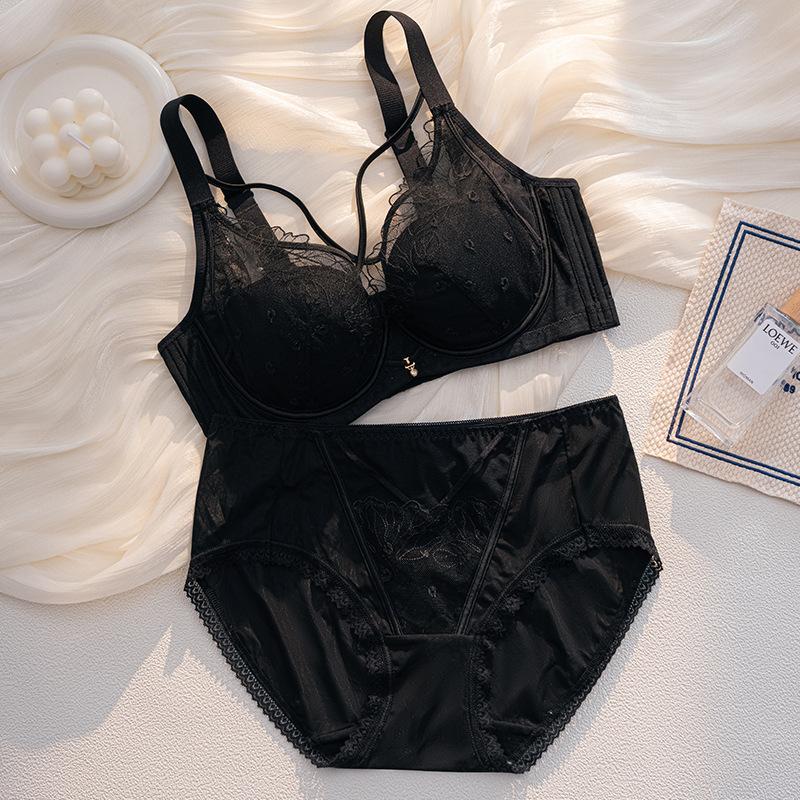 Women Luxury Pure Desire Lace Mesh Bra Set Wireless Push‑Up Adjustment Comfortable Breathable Brassiere for Small Bust