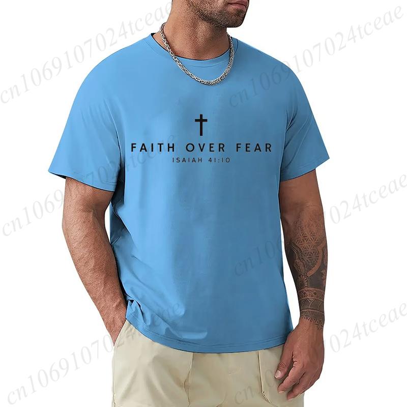 Oversized Mens Tshirts Summer Faith Over Fear Print Tee Shirt Funny Christian Jesus Design Street Short Sleeve Top Men Clothes