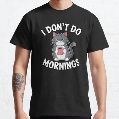 Heren Mode Casual Korte Mouwen Ik Doe Niet aan Ochtenden Sarcasme Kat Zwarte T-shirts Oversized T-shirts