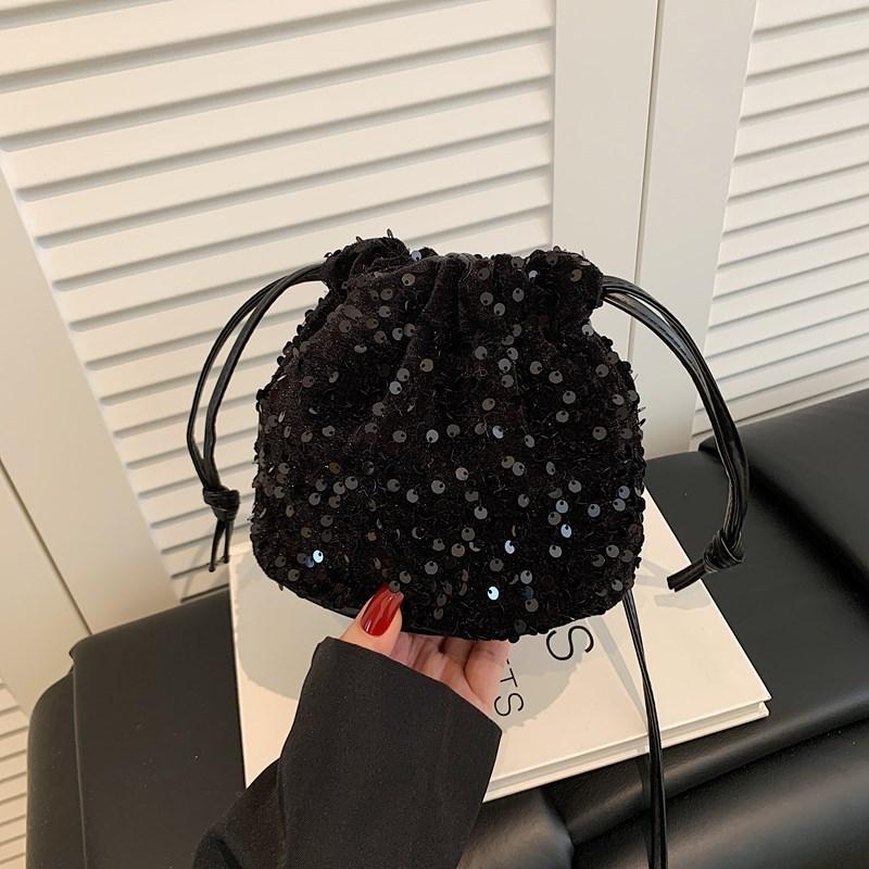 

Премиальная сумка-ведро с пайетками, женская, 2025 весна и лето, новая модная сумка на плечо, сумка-мессенджер чёрный