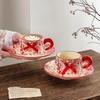 Festive Red Rose Cups And Saucers, Wedding Gifts, High-End Souvenir Sets For The Newlyweds, High-End And Exquisite Gifts For Girlfriends