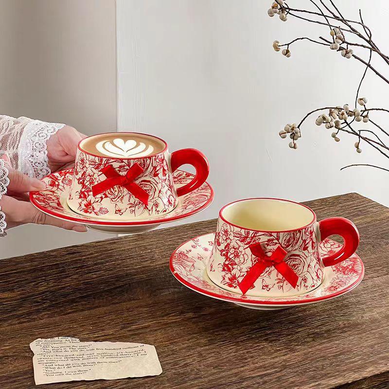 Festive Red Rose Cups And Saucers, Wedding Gifts, High-End Souvenir Sets For The Newlyweds, High-End And Exquisite Gifts For Girlfriends