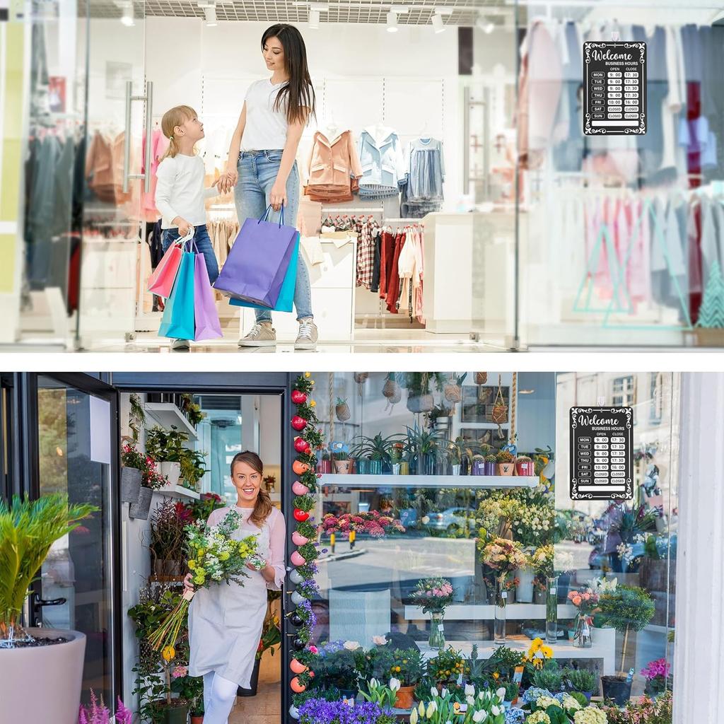 Lesnala 2Pcs Business Hours Sign Changeable Store Time Mark with Stickers for Coffee Bar Shop Restaurant Door Window Supplies 13.78 X 9.45 Inch PVC