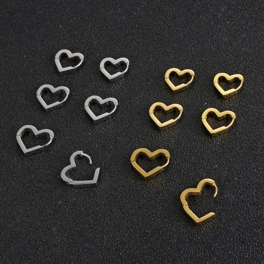 Stainless Steel Peach Heart Earrings, Flat Hand-polished Titanium Steel Earrings, 18K Gold-plated Women's Earrings