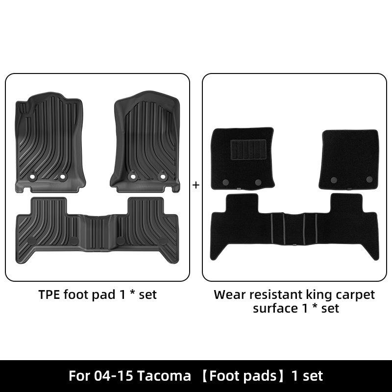 Stain-Resistant TPE Floor & Rear Bed Mats for 2004-2024 Toyota Tacoma