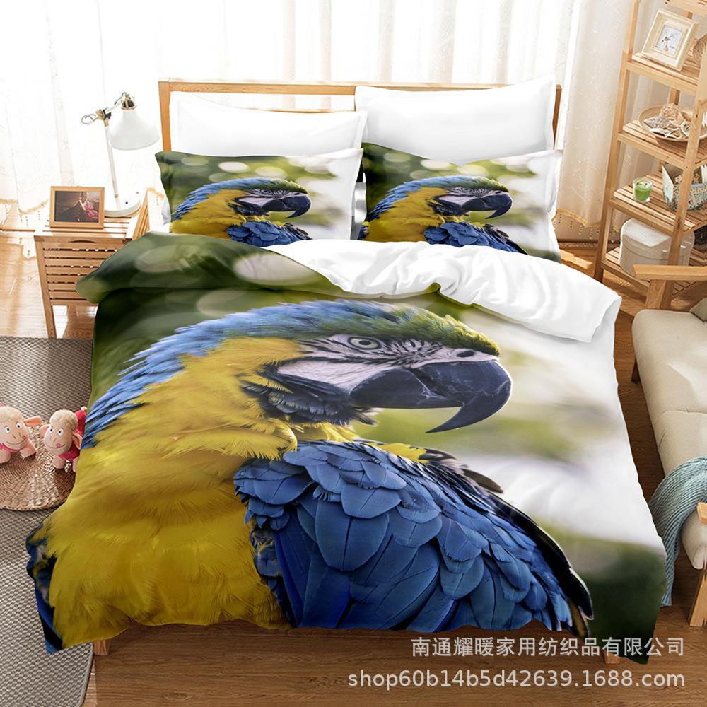 3D Digital Printing Bedding Four-Piece Set Three-Piece Set Parrot Bed Sheet Quilt Pillow