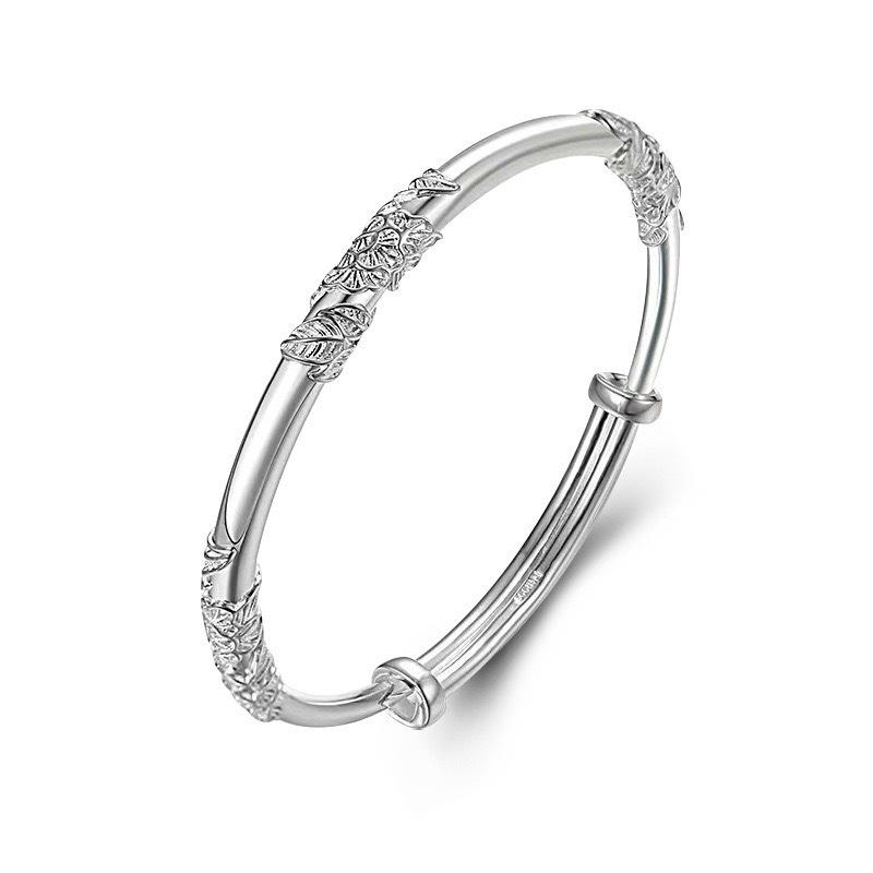 Blooming Flowers Adjustable Pure Silver Women's Bangle - Simple Fashion Bracelet