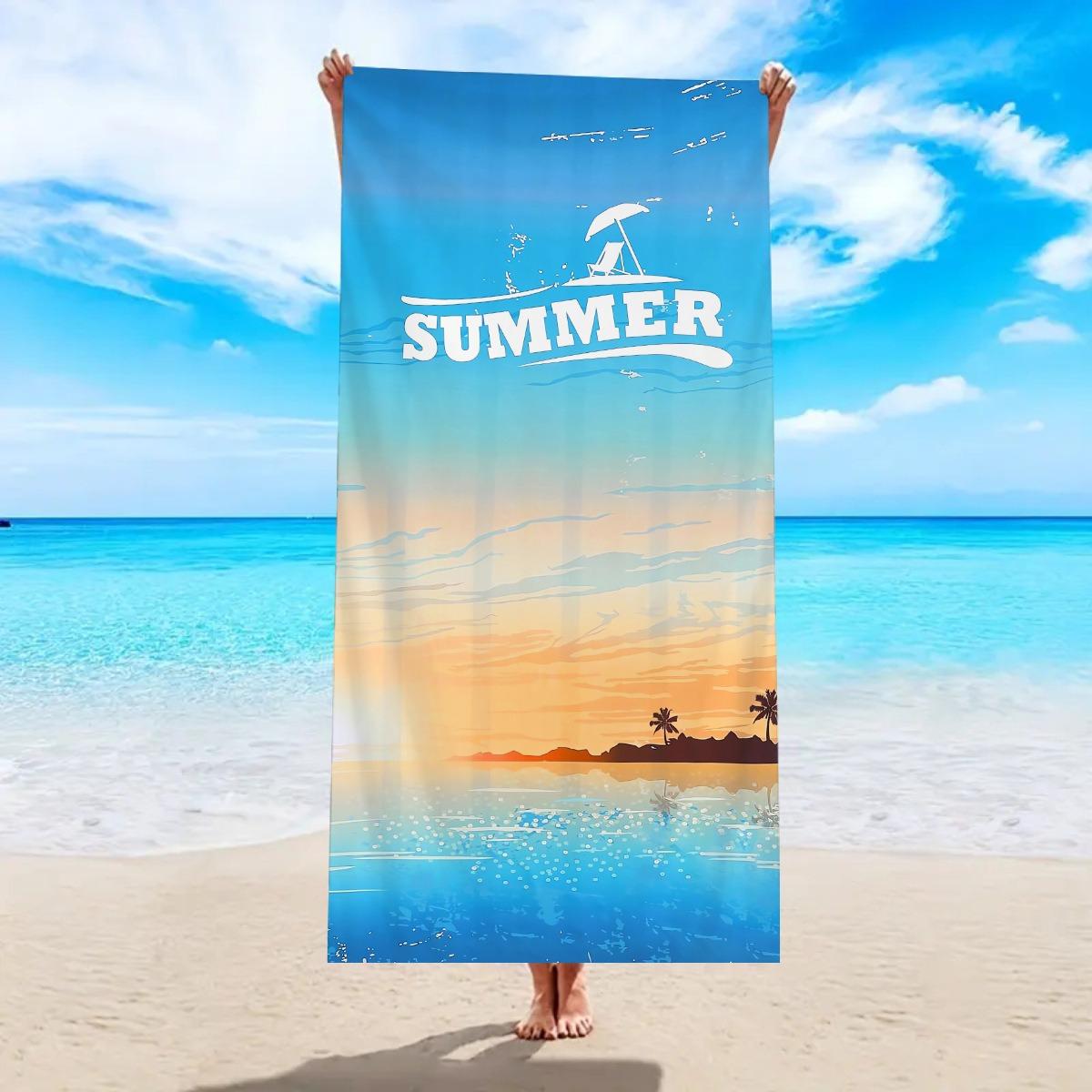 Summer Tropical Sunset Palm Island Beach Towel Ocean Scenery Print Soft Quick Dry Beach Blanket Travel Vacation Daily Use W30*H60(CM)