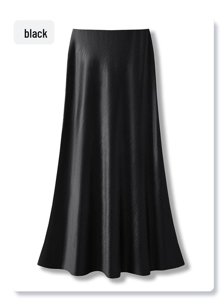 White Acetate Satin Fishtail Skirt - Women's Slimming Summer 2025 Bodycon Half Skirt